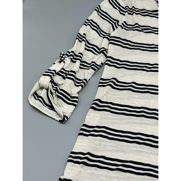 faith and joy 3/4 sleeve shirt striped ivory black button up sleeve small READ - Picture 15 of 15